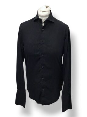 Bugatchi Uomo Mens Long Sleeve Button-Down Shirt 2 Tone Houndstooth Black 15/38